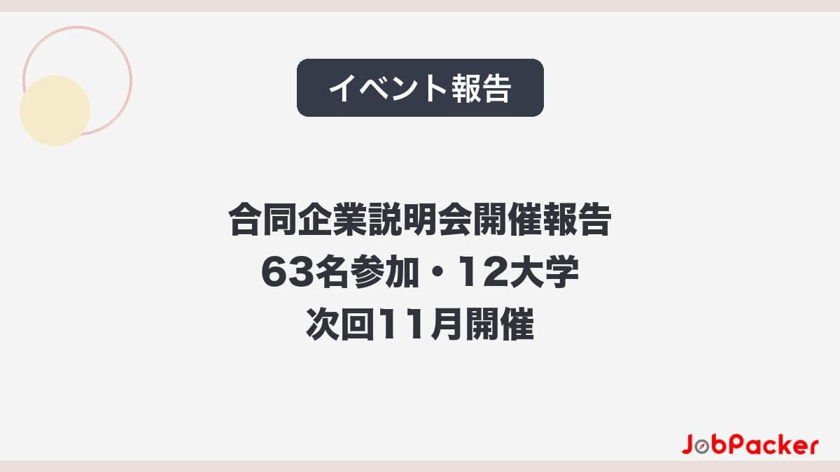 【開催報告】3/9合同企業説明会に63名の学生が参加！次回は2026年11月開催​のサムネイル